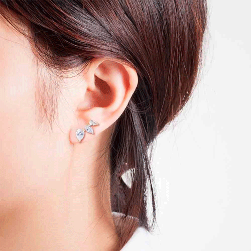 Woman wearing White Zircon-Sterling Silver Poire Ear Cuff