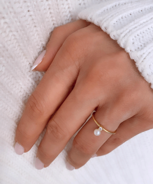 Pearl & White Diamond Gold Ring
