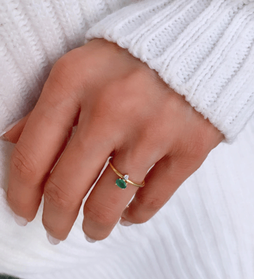 Emerald & White Diamond Gold Ring