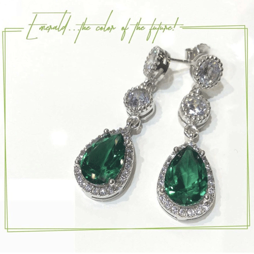 Emerald White Zircon Earrings